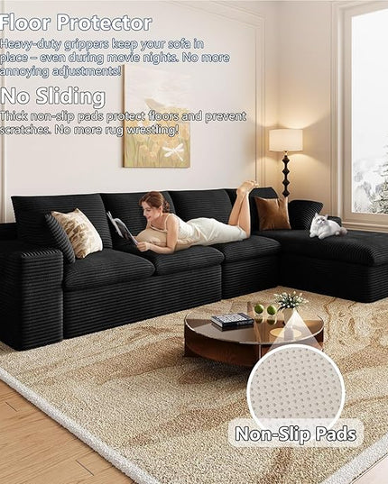 136" Cloud Couch Modular Sectional Sofa for Living Room, L-Shape Boneless Couch with Deep Seat, Modern Corduroy 4-Seater, No Assembly Required (Black,Right-Facing Chaise)