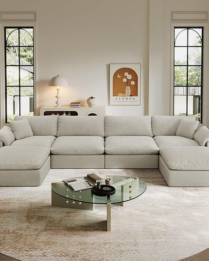 Modular Sectional Sofa,Extra Comfty Deep-Seat-Filled Couch,6 Seat U Shape Sofas with Movable Ottoman, Modern Couches for Living Room, Apartment, Office,Small Space