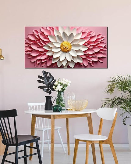 Ouzzlie Flower Canvas Wall Art for Living Room Bedroom Home Office Pink Picture Art Modern Large Floral Wall Decor Prints White Artwork 24" x 48"