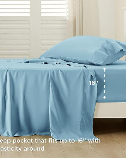 Bedsure Cooling Sheets Twin XL, Rayon Derived from Bamboo, Breathable & Soft Twin XL Sheet Sets, Deep Pocket Up to 16 Inches, Hotel Luxury Silky Dorm Bedding for Hot Sleepers, Aqua