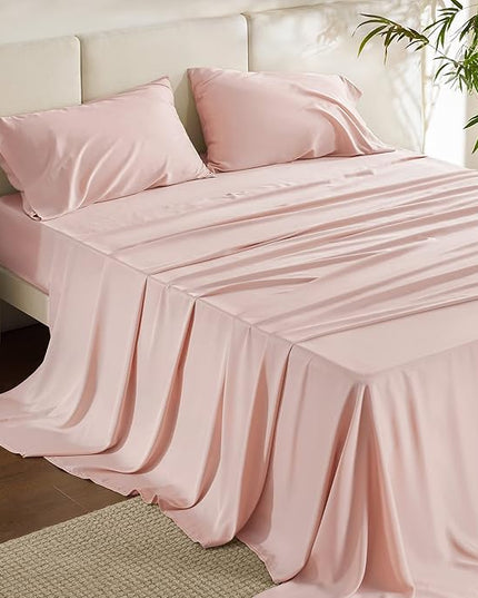 Bedsure Full Size Bed Sheets, Cooling Sheets, Rayon Derived from Bamboo, Breathable & Soft, Deep Pocket Up to 16 Inches, Hotel Luxury Silky Bedding for Hot Sleepers, Pink
