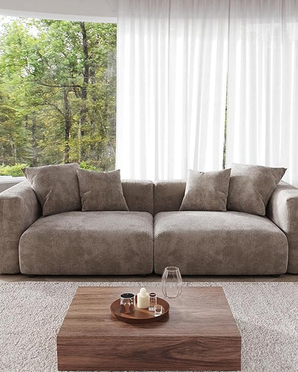 JACH 102" Sectional Couch Sofa with 4 Pillows, Corduroy Comfy Modular Sectional Sofa, Cushion Covers Removable, Love Seat Soft Couches for Living Room, Office, Apartment, Light Brown