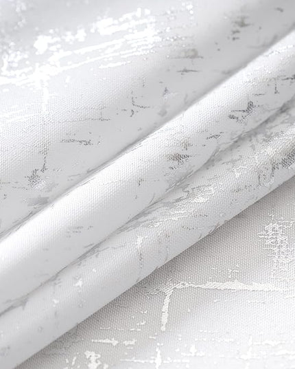 Taisier Home Silver Foil Print Linen Textured Curtains - Geometric Dots Pattern Design for Nursery, Toy Room - Thermal Insulated Window Treatment, 2 Panels, 45" L, White and Silver