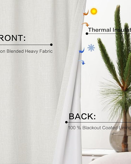 YZ HOME 90 Inch Pinch Pleated Linen Full Blackout Curtains 2 Pages for Living Room Natural Thick 100% Room Darkening Curtains Pinch Pleat Double Layer Drapes Ivory Drapes for Dining Bedroom
