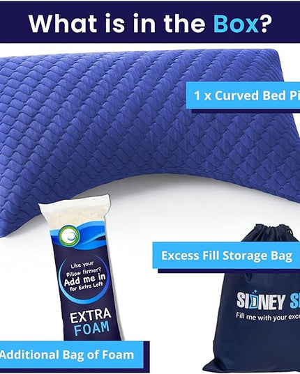 Sidney Sleep Pillow for Side and Back Sleepers - Comfort for Neck and Shoulder Pain - Adjustable and Customizable Shredded Memory Foam Filling - Queen Size - Additional Foam Fill Included (Blue)