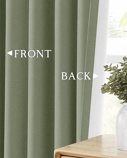 ChrisDowa 100% Blackout sage Solid Curtains 54 Inches Long 2 Panels for Bedroom Living Room,Farmhouse Room Darkening Thermal Insulated Soundproof Grommet Top Window Treatment Drapes,52x54