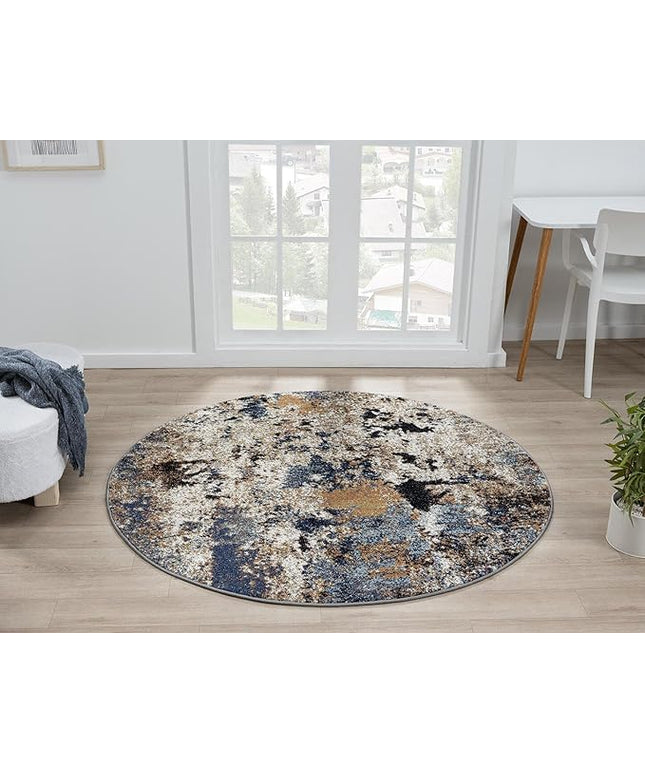 Keen Home Design Area Rugs - 8ft Round Non-Shedding, Abstract Rugs for Kitchen, Living Room, Bedroom, Dining Room, Entryway - Size: 7'10" Round, Multi