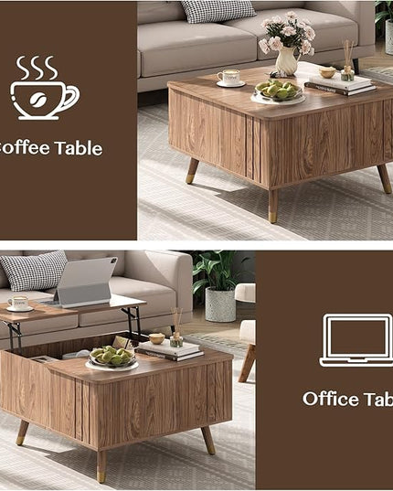 Lift Top Coffee Table, Mid Century Modern Center Table with Large Hidden Storage Compartment, 31.5" Square Coffee Tables for Living Room, Home Office, Walnut