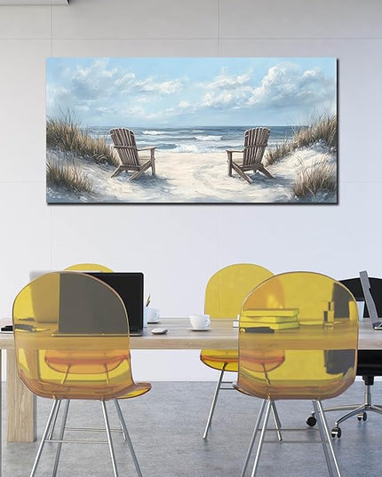 Ouzzlie Landscape Wall Art Coastal Wall Decor Light Blue Picture Art Print Beach Canvas Large Artwork for Living Room Bedroom Office 29" x 59"