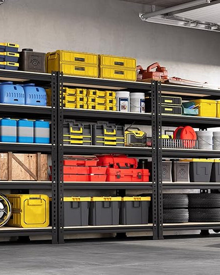 5-Tier Metal Storage Shelves: Heavy Duty Garage Shelving Adjustable Shelves for Storage - Black Utility Rack Shelf for Pantry, Warehouse, Office, Kitchen, 28" W x 12" D x 59" H, 2PCS