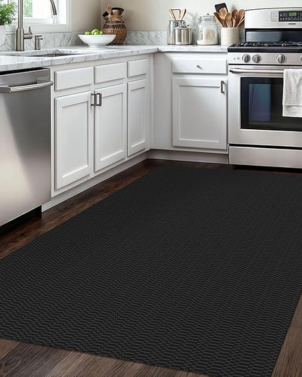 KOZYFLY Washable Area Rug 4x6 Ft Rubber Backed Rugs for Entryway Bedroom Throw Rugs Boho Entry Rug, Cotton Braided Floor Carpet for Dining Room Living Room, Black/Grey