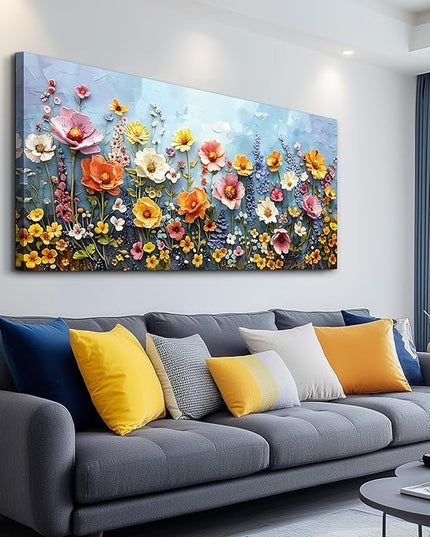 XIGUANGART Canvas Wall Art for Living Room Colorful Abstract Canvas Art Prints Pictures Wildflower Painting Flowers Large Wall Decor for Bedroom Office Artwork Nature Farmhouse Modern Home Decoration