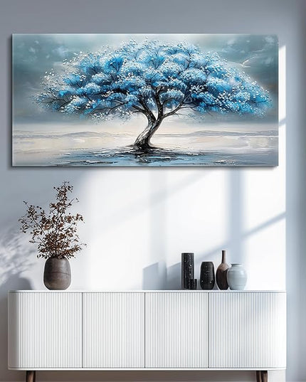 FUHAIHUA Canvas Wall Decor For Living Room Wall Art For Bedroom Large Size Office Decorations Blue Tree Paintings Abstract Wall Pictures Artworks ReadyTo Hang Dormitory Home Decoration 20"X40"
