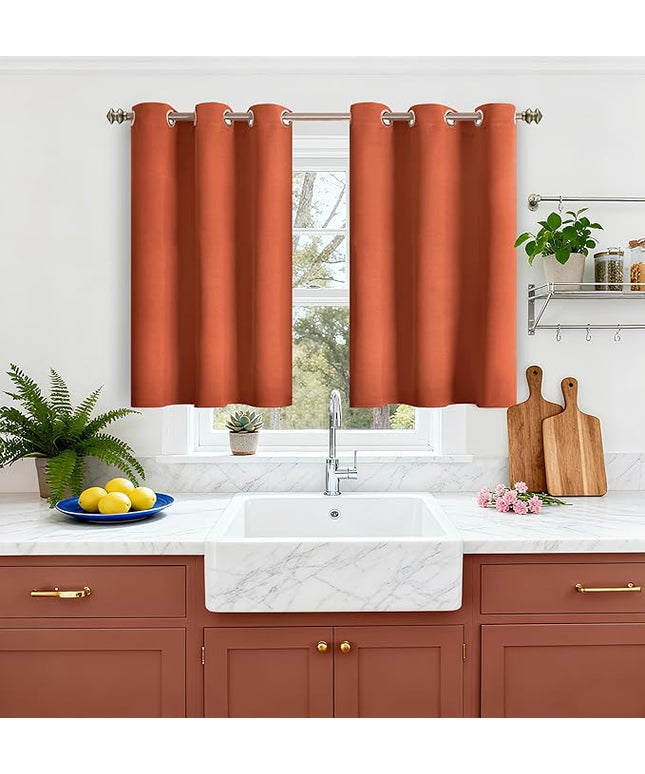 YoungsTex Burnt Orange Blackout Kitchen Curtains 40 Inch Length - Short Thermal Insulated Drapes with Grommet Room Darkening Privacy for Bathroom Bedroom Windows, 2 Panels, 42 x 40 Inch, Terracotta