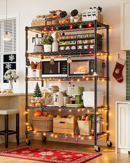 REIBII 1653LBS Storage Shelves with Wheels,76.1" H Metal Shelving 5-Tire Adjustable Wire Shelving Pantry Shelves for Garage Shelving, Pantry, Kitchen, Closet, Commercial,15.7" D x 35.4" Wx76.1 H