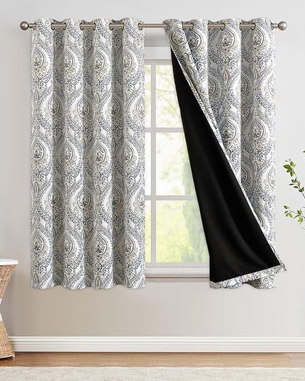 jinchan Blackout Curtains 72 Inch Length 2 Panels Blue Damask Medallion Window Curtains for Bedroom Grommet Thermal Insulated Drapes for Living Room Vintage Luxury Window Treatments Set
