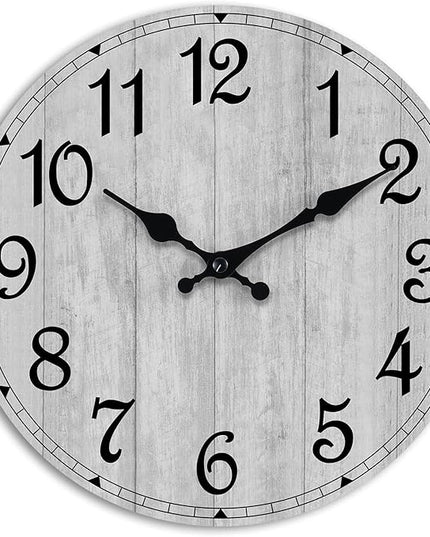 HYLANDA Wall Clock, 10 Inch Wall Clocks Battery Operated Silent Non Ticking, Country Wooden Clocks Farmhous Clock for Bathroom, Living Room, Kitchen, Bedrooms (Gray)