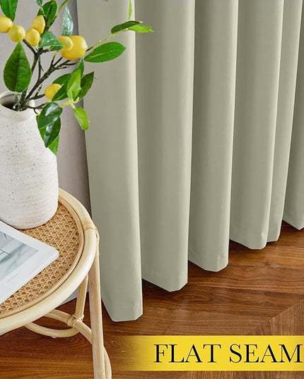 NICETOWN 100% Blackout Portable Curtains, Grommet Total Privacy Window Treatments Thermal Curtains Lightweight Travel Blackout Shades for Bedroom/Hotel, Muted Beige, W52 x L63, 2 Panels