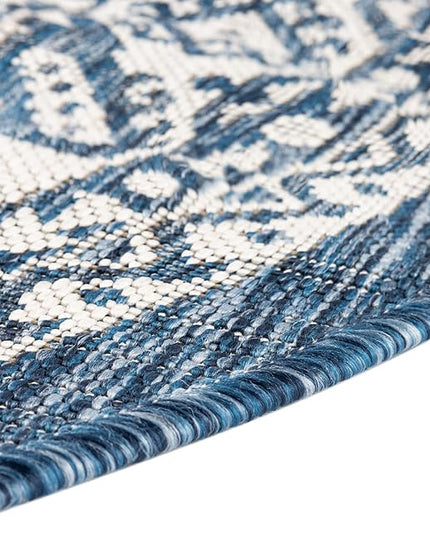 Rugs.com Outdoor Aztec Collection Rug – 2x4 Hearth Blue Flatweave-Pile Rug Perfect for Living Rooms, Large Dining Rooms, Open Floorplans