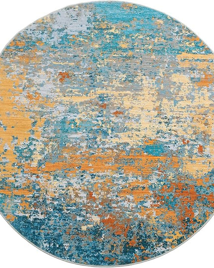 Modern Abstract 6x6 Round Area Rug Non Slip Non Shedding Rug Low Pile Stain Resistant for Bedroom Living Room Office Dining Room,Multi Color