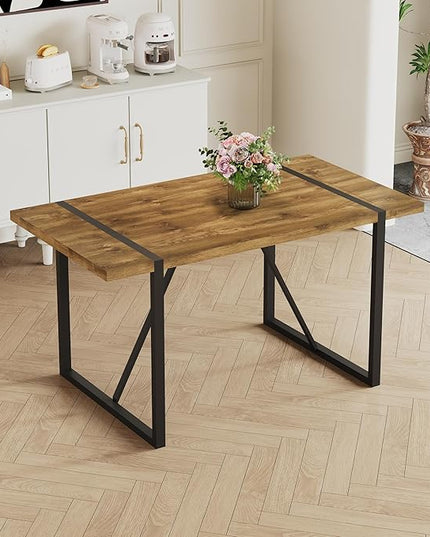 Dinner Table for 4-6,55'' Kitchen Table,Kitchen & Dining Room Tables, MDF Wood Dining Table with Metal Legs for Living Room & Dining Room