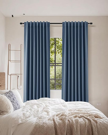 Guken Blackout Curtains 120 Inch Length 2 Panels Set for Living Room Bedroom Back Tab Thermal Insulated 100% Black Out Linen Drapes Room Darkening Window Curtains 120 Inches Long,Denim Blue