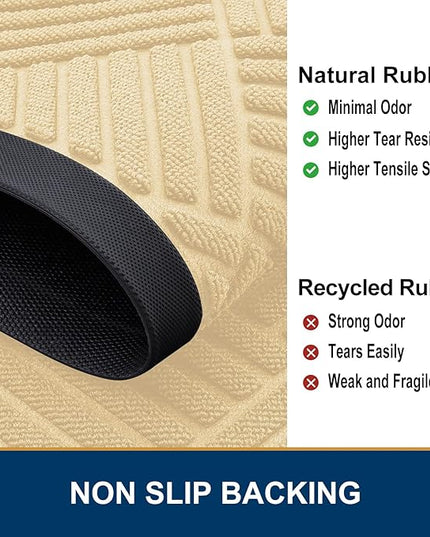 Smiry Half Circle Front Door Mat Outside Entrance, Heavy Duty Outdoor Indoor Natural Rubber Doormat, Non Slip, Trap Dirt and Moisture, Easy Clean, Low Profile Patio Porch Entryway Mat, 29.5x17, Beige