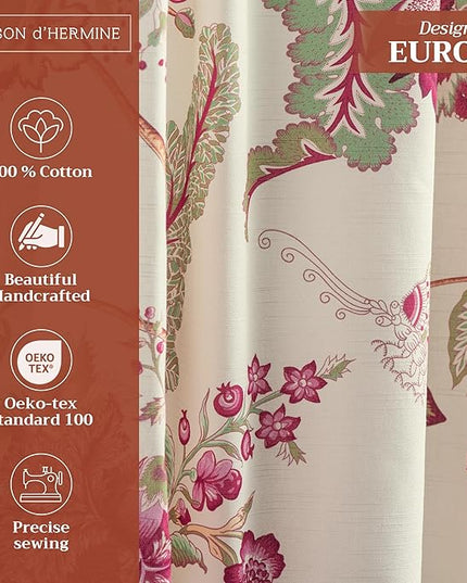Maison d'Hermine Curtains for Living Room 100% Cotton 124 inch Length One Panel Light Filtering Curtains for Bedroom Windows with Rod and Loop Pockets Drapes (Chantilly, 50" W x 124" L)