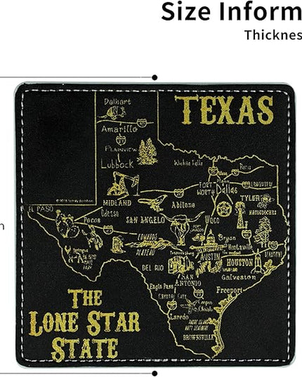 Marble Coasters Square Leather Drinks Coaster Set with Holder for Coffee Table Bar Home Decor 4 Inches Set of 6 (Texas, One Size)