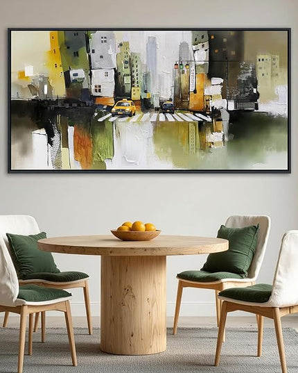 HGUAOA Abstract Canvas Wall Art for Living Room - Modern Wall Art for Office & Bedroom - Yellow City Wall Pictures for Above Bed Decor - Large Canvas Artwork for Home Decor 29×58IN