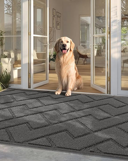 hicorfe Front Door Mat Outside Entrance,36"x59" Absorbent Muddy Dirt Resist Welcome Door Mats Outdoor Indoor,Stain and Fade Resistant,Non Slip Backing Entry Mat Doormat for Entryway(Grey)