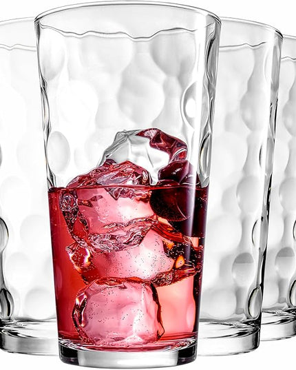 Home Essentials & Beyond Drinking Glasses Set of 4 Highball Glass Cups Bar Glasses, Uses for Juice, Water, Cocktails, Beverages, and Iced Tea. Dishwasher Safe