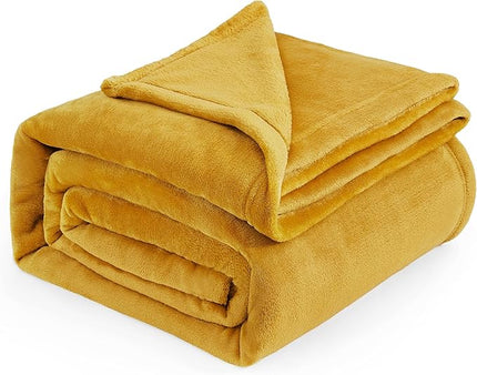 Bedsure Fleece Blanket Queen Blanket Gold Yellow - Bed Blanket Soft Lightweight Plush Fuzzy Cozy Luxury Microfiber, 90x90 inches
