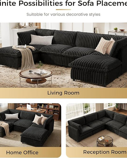 KKL Modular Sectional Sofa Bed, Convertible L/U-Shaped Sleeper Couch for Living Room, Modern Reversible Design, Black