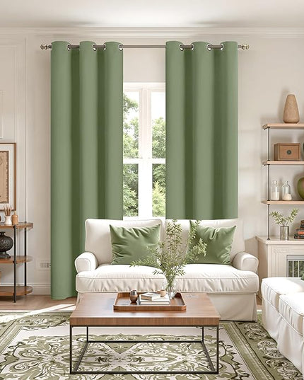 YoungsTex Olive Green Blackout Curtains for Living Room 84 Inches Long - Thermal Insulated with Grommet Room Darkening Window Drapes for Bedroom Office Dining, 2 Panels, Olive Green, 42 x 84 Inch