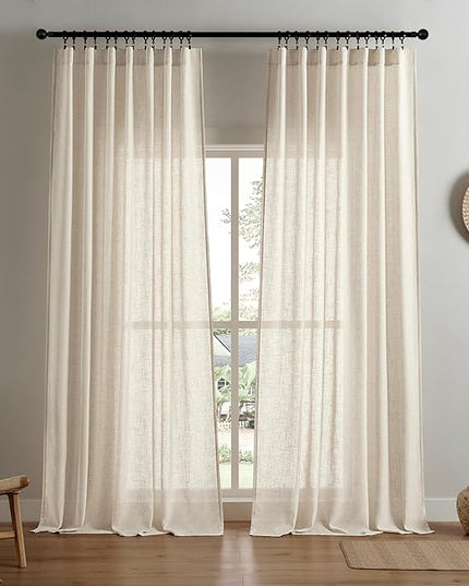 Joydeco Custom Linen Curtains for Living Room, Semi-Sheer Curtain 1 Panel Light Filtering Rod Pocket Back Tab (Linen, Custom Size)