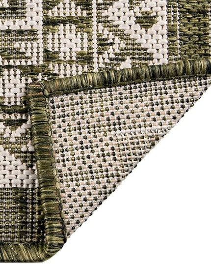 Rugs.com Outdoor Aztec Collection Rug – 6' x 9' Green Flatweave Rug Perfect for Living Rooms, Large Dining Rooms, Open Floorplans