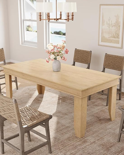 GarveeHome Farmhouse Dining Table for 6-8 People, 71 in Long Kitchen Tables with Wooden Sturdy Frame, 6 ft Large Rectangular Dinner Table for Dining Room, Kitchen, Natural, 71" Non-extendable
