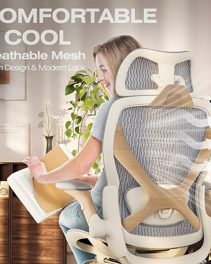 ELABEST X100 Ergonomic Office Chair with Footrest, Big and Tall Home Desk Chair with 5D Flip-Up Arms, Adjustable 3D Lumbar Support,High Back Rolling Computer Chair, Swivel Mesh Chairs (Foggy Morning)