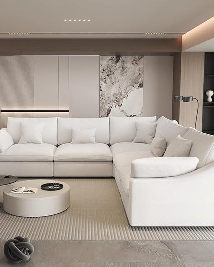 Modular Sectional Sofa,119inch V Shaped Down Filled Cloud Couch,5 Seater Convertible Sofa Living Room Set,Cover Washable and Replaceable Couches for Living Room,White