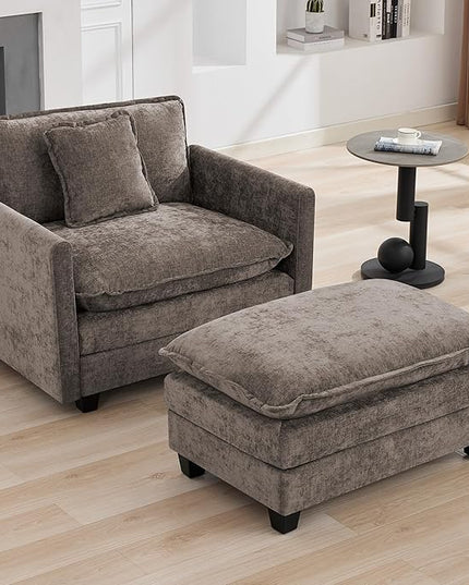 41'' Modern Chenille Oversized Chair, Upholstered Accent Living Room Chair with Extra Thicked Deep Seat, Single Lounge Chair for Bedroom, Small Apartment, Brown