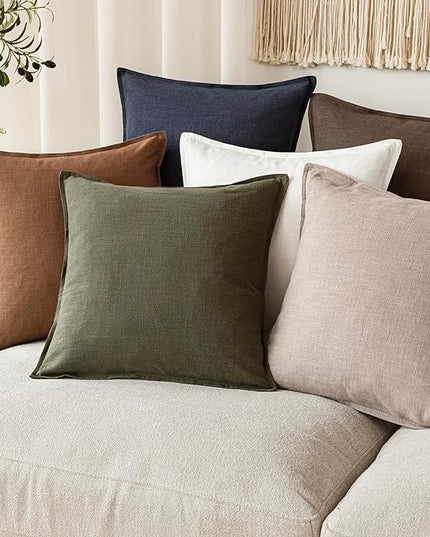 Foindtower Set of 2, Decorative Linen Soild Throw Pillow Covers Soft Accent Cushion Euro Case Boho Farmhouse Pillowcase for Chair Couch Sofa Bedroom Living Room Home Decor 16 x 16 Inch Natural Linen