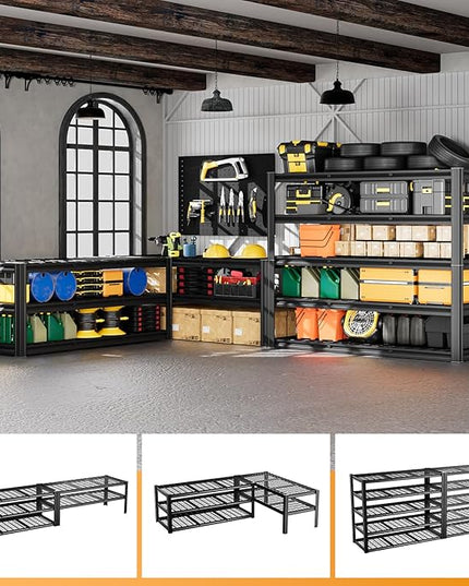 5-Tier 60”W x 24”D x 72”H Garage Shelving Storage Shelves 3000LBS Heavy Duty Metal Shelf Adjustable Rack Units Suitable for Garage Basement Warehouse Utility Shelves (Black)