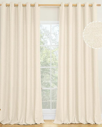 LAMIT Natural Light Beige Linen Textured Curtains for Bedroom, Grommet Thermal Insulated Thick Curtains Burlap Light Filtering Panels for Living Room/Outdoor/French Door, Set of 2 Panels, W60 x L84
