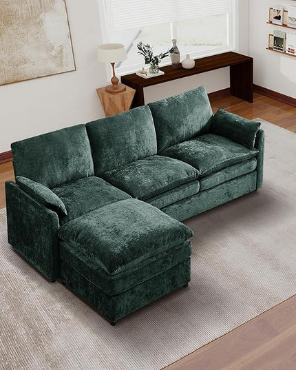 Tbfit Living Room Furniture Set, Standard Sofa & Ottoman, Modern Comfy Cloud Sofa Set, Spring Seat Cushions, Chenille, Green