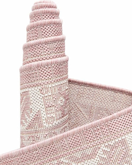 Rugs.com Outdoor Aztec Collection Rug – 13 Ft Square Pink Flatweave-Pile Rug Perfect for Living Rooms, Kitchens, Entryways