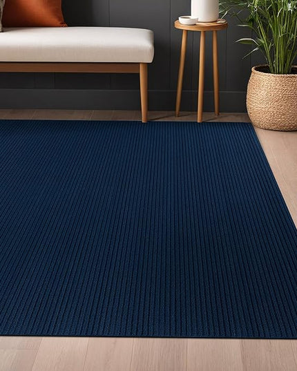 Beverly Rug Non-Slip Modern Rug 3x5 Solid Traditional Rubber Backing Machine Washable Soft Thin Indoor Area Rugs for Living Room Stain Resistant Non Shedding Casual Carpet (3 x 5 Navy)