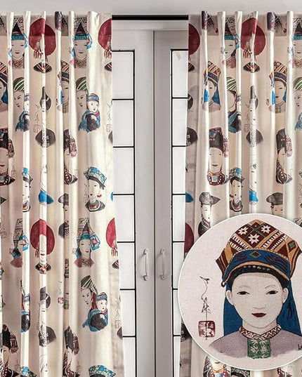 Maison d' Hermine Curtains for Living Room 100% Cotton 96 inch Length Two Panels Light Filtering Curtains for Bedroom Windows with Rod and Loop Pockets Drapes (Pupeo People, 50" W x 96" L)