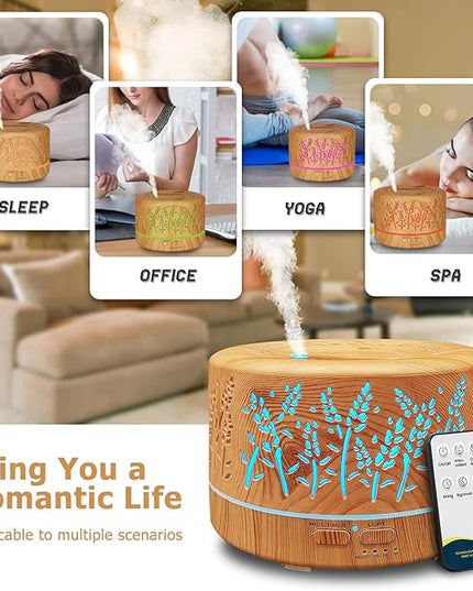 Diffusers for Essential Oils Large Room 600ml,Essential Oil Diffusers for Home with R/C,Cool Mist Humidifier,7 Colors Lights & 3 Mist Mode Waterless Auto Off for Office