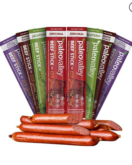 Paleovalley 100% Grass Fed Beef Sticks - Delicious Gluten Free Beef Snack - High Protein Keto Friendly, 40 Count Variety Pack